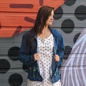 Mandala Bay: Flower Embroidered Denim Jacket